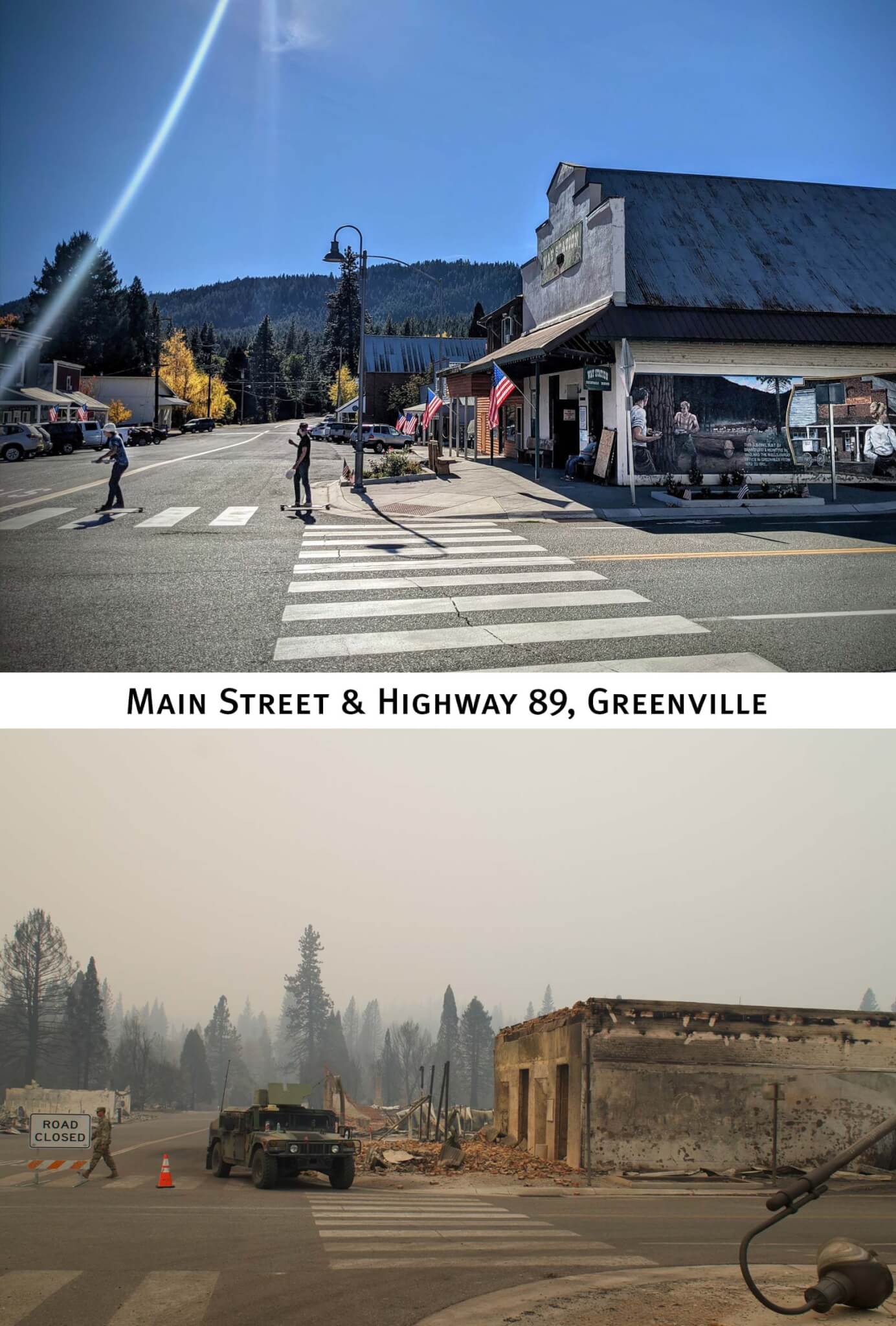 Greenville before and after the Dixie Fire
