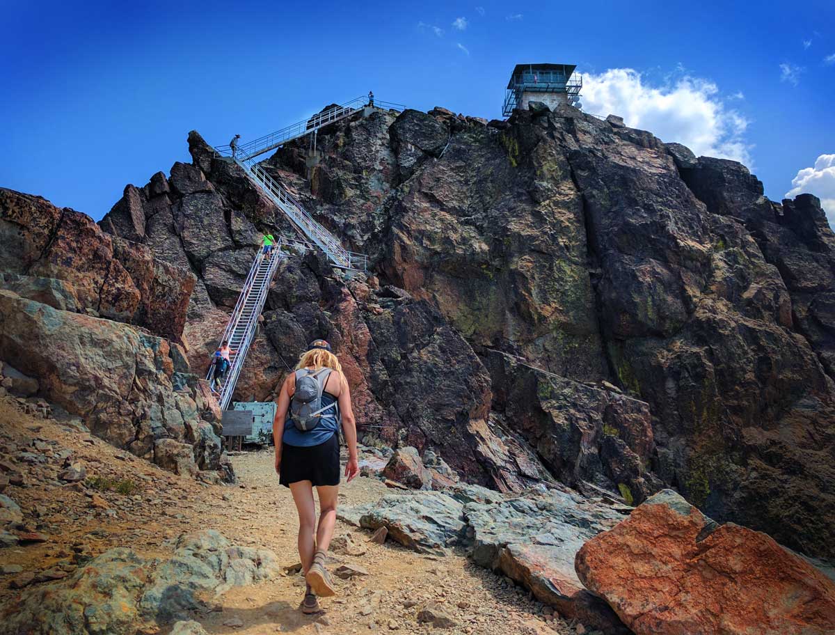 Hiker at Sierra Buttes Fire Lookout