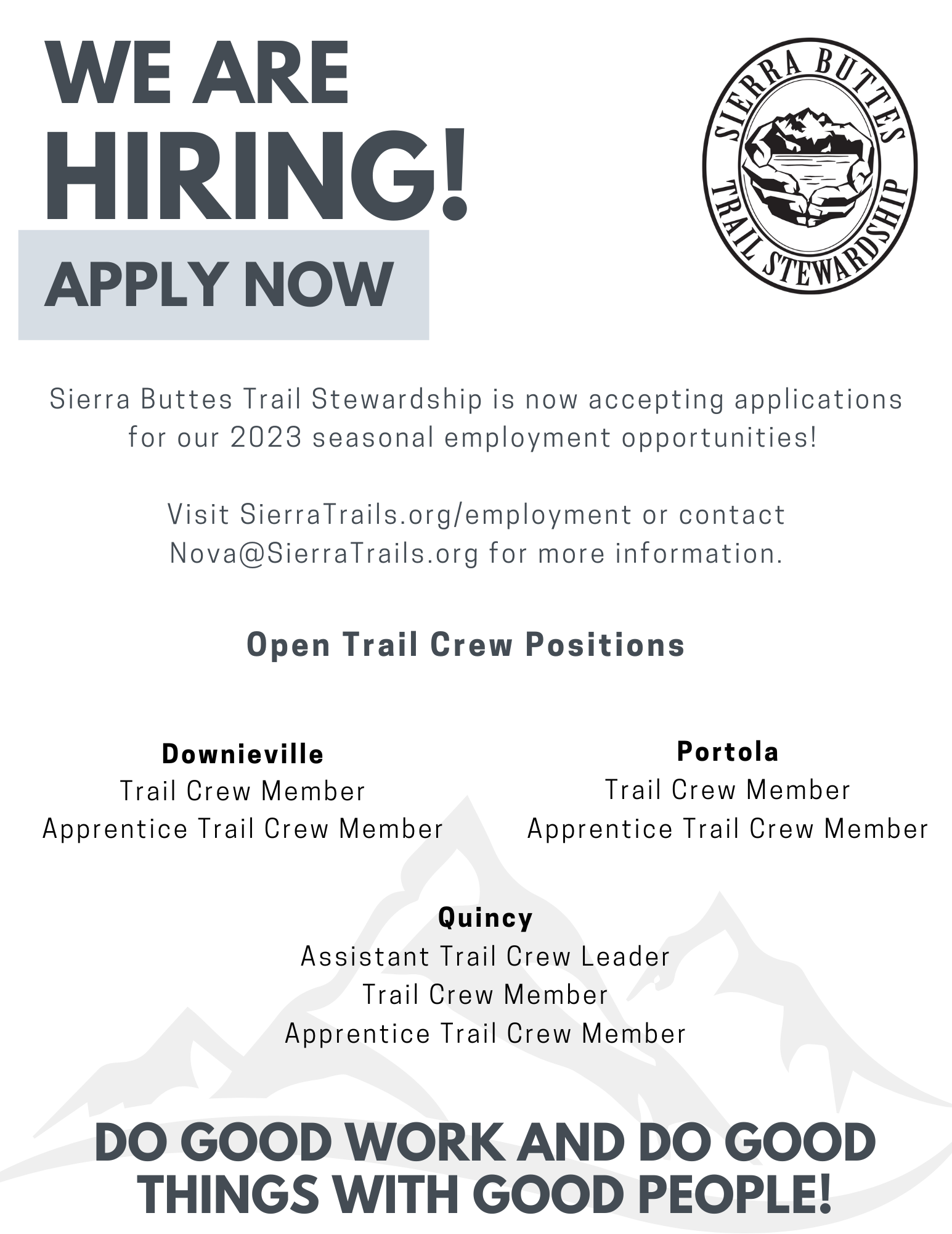 We are hiring Trail Crew