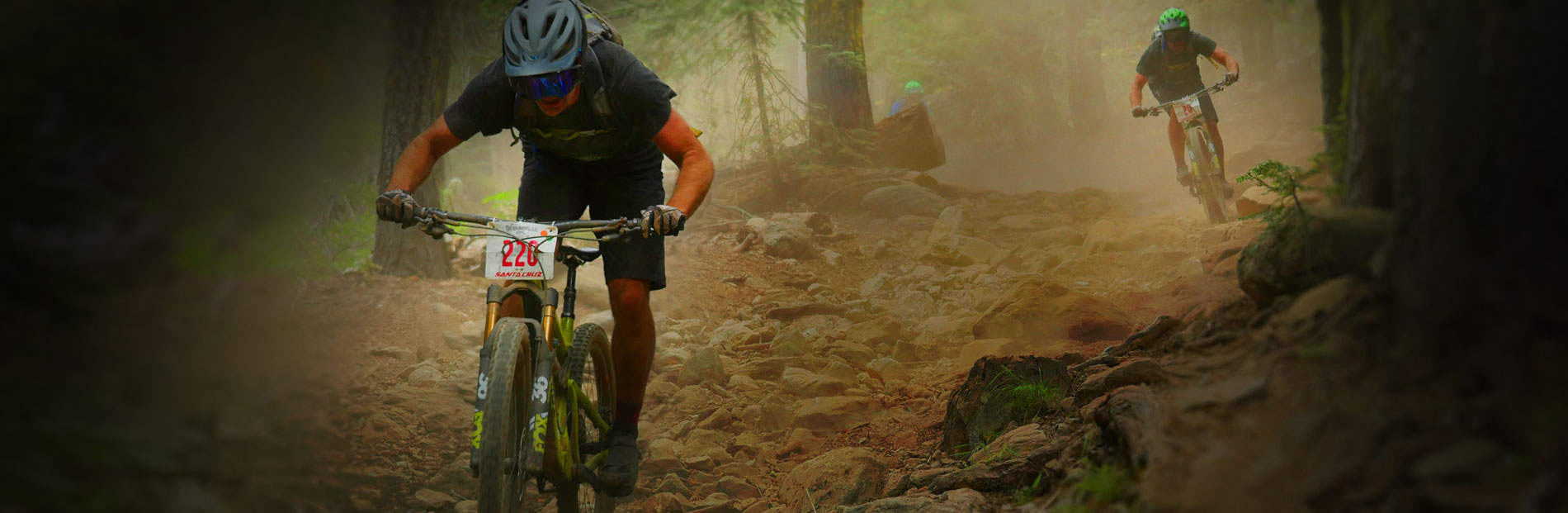 Mountain bike racer riding rocks at the Downieville Classic