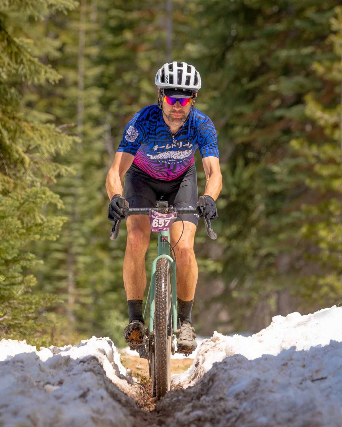 Brian Mott riding Grinduro through snow