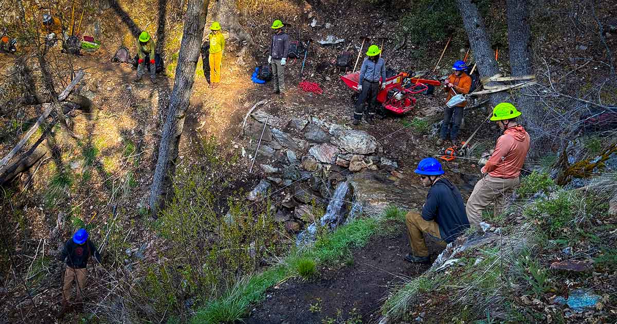 Trail crew working on the New Acorn Grotto Trail on Mount Hough